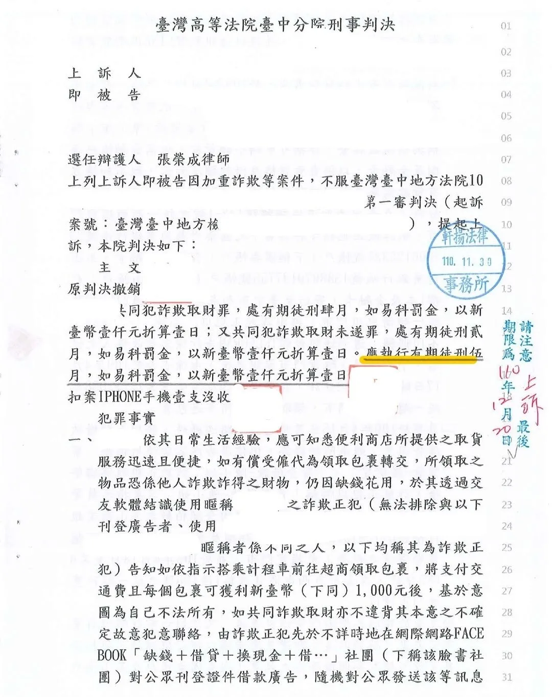 [上訴成功大幅減刑案例 ] 一審判處有期徒刑一年八月，二審沒和解減刑至伍月，得易科罰金，免關。