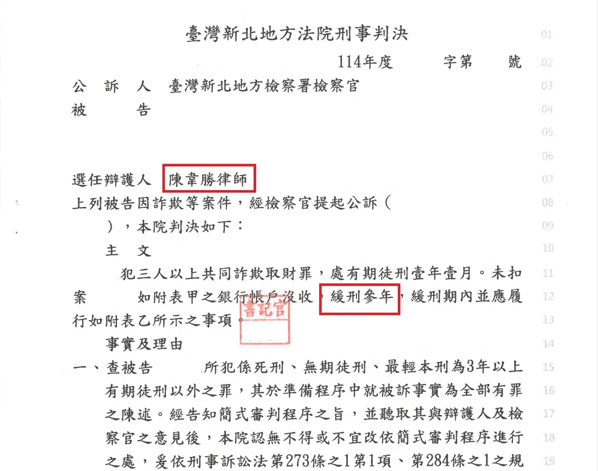 【緩刑】加重詐欺案件,成功爭取緩刑!
