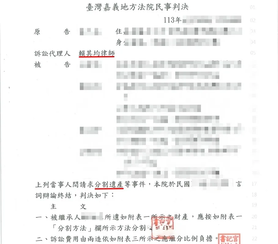 分割遺產(合併剩餘財產分配)勝訴確定-中正區家事律師/中正區家事訴訟律師