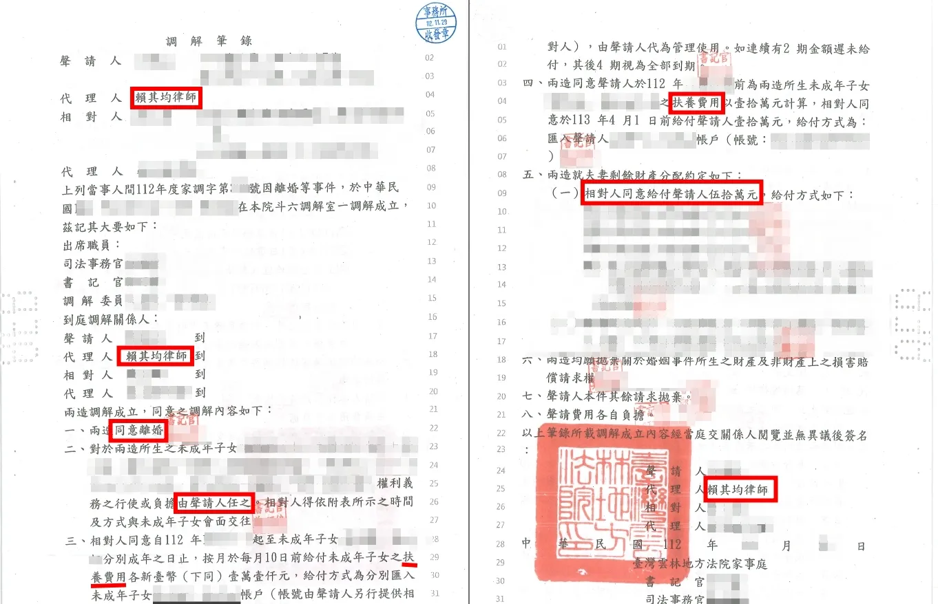 單獨監護、扶養費(含代墊)、分財產案件爭取成功-中正區家事律師/中正區家事訴訟律師