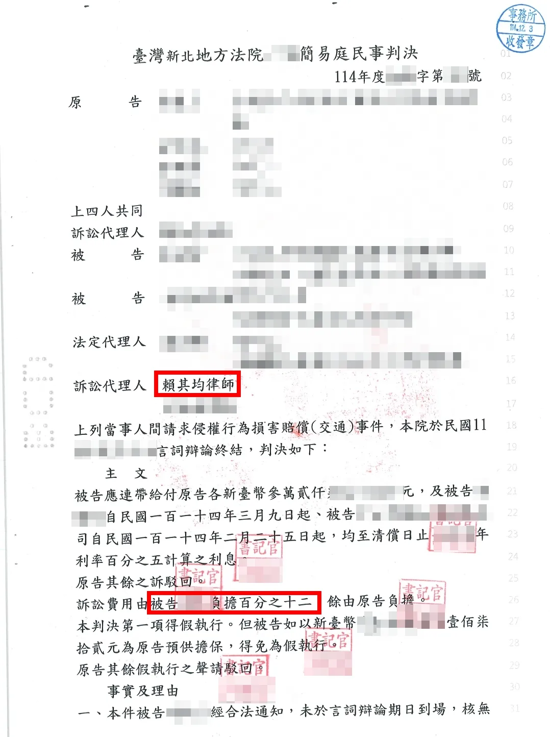 駁回原告近九成請求-台北民事律師/台北民事訴訟律師