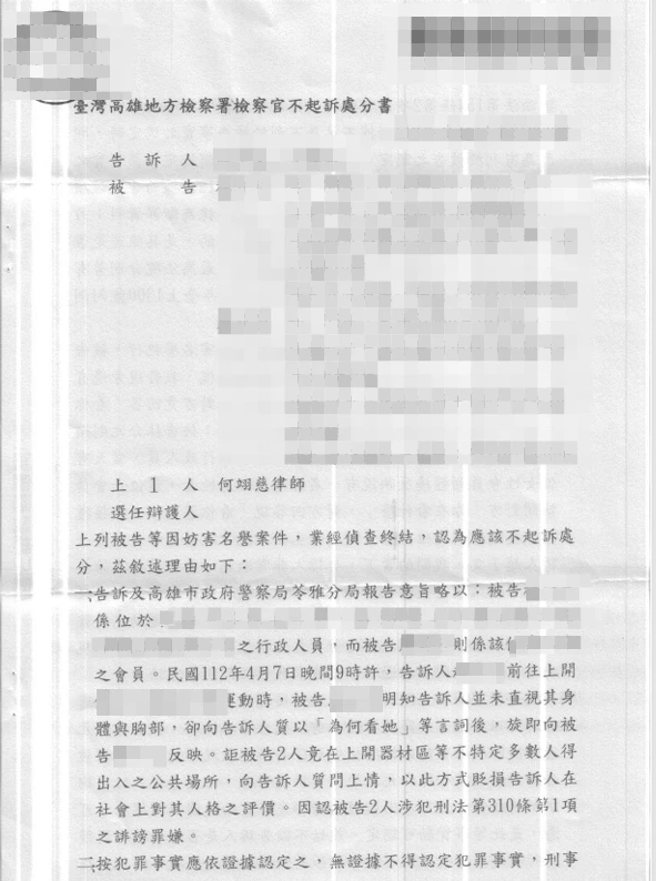 【不起訴】妨害名譽成功爭取不起訴