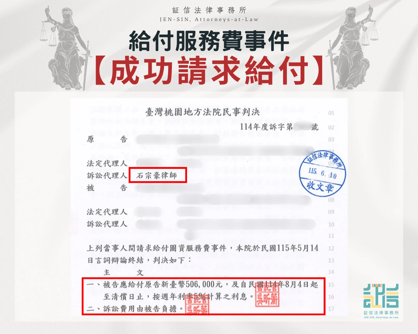 給付服務費事件 成功請求給付