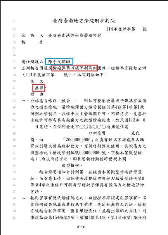 【判決實例：槍砲彈藥刀械管制條例｜非法持有槍砲】