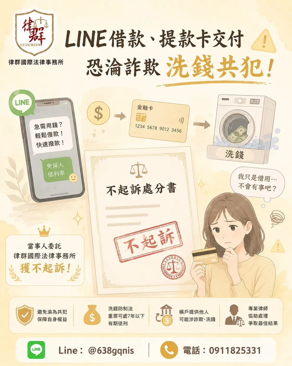 LINE借款、提款卡交付恐淪詐欺洗錢共犯!