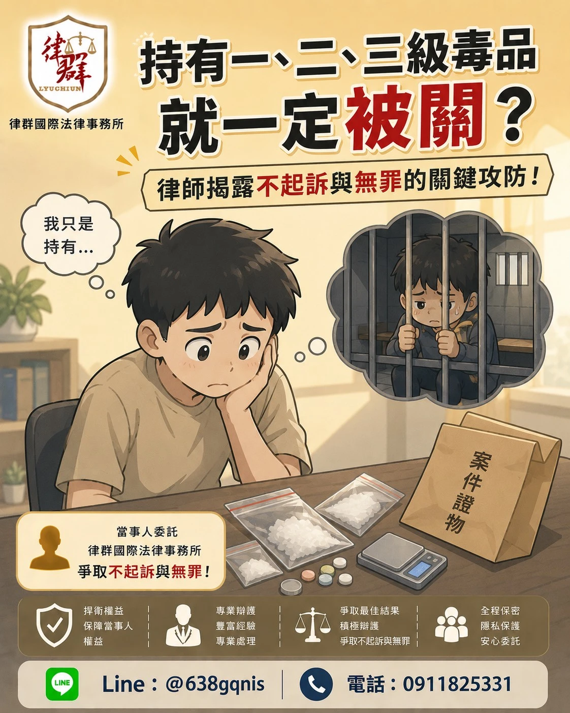 持有一、二、三級毒品就一定被關?律師揭露不起訴與無罪的關鍵攻防!