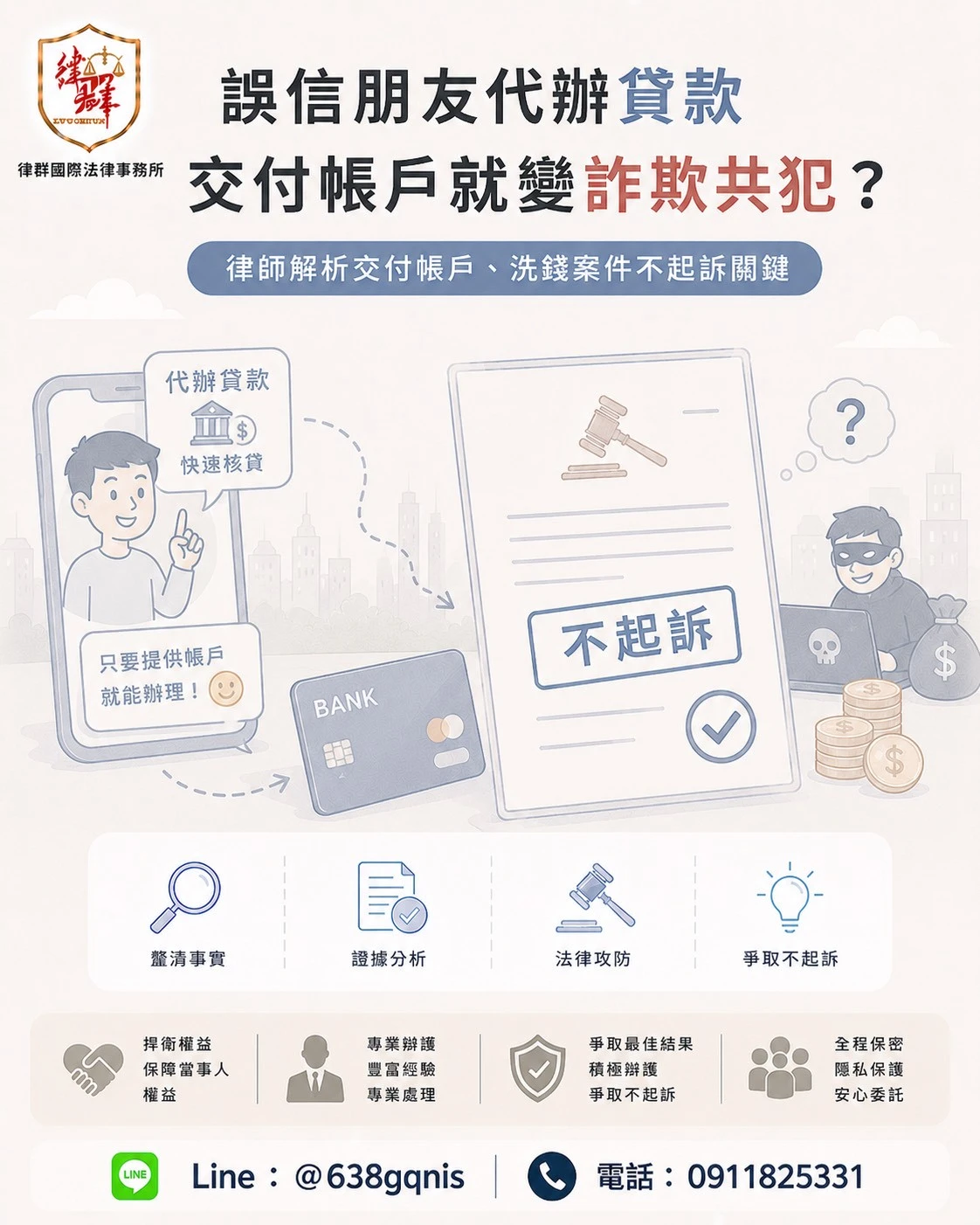 誤信朋友代辦貸款交付帳戶就變詐欺共犯?律師解析交付帳戶、洗錢案件不起訴關鍵