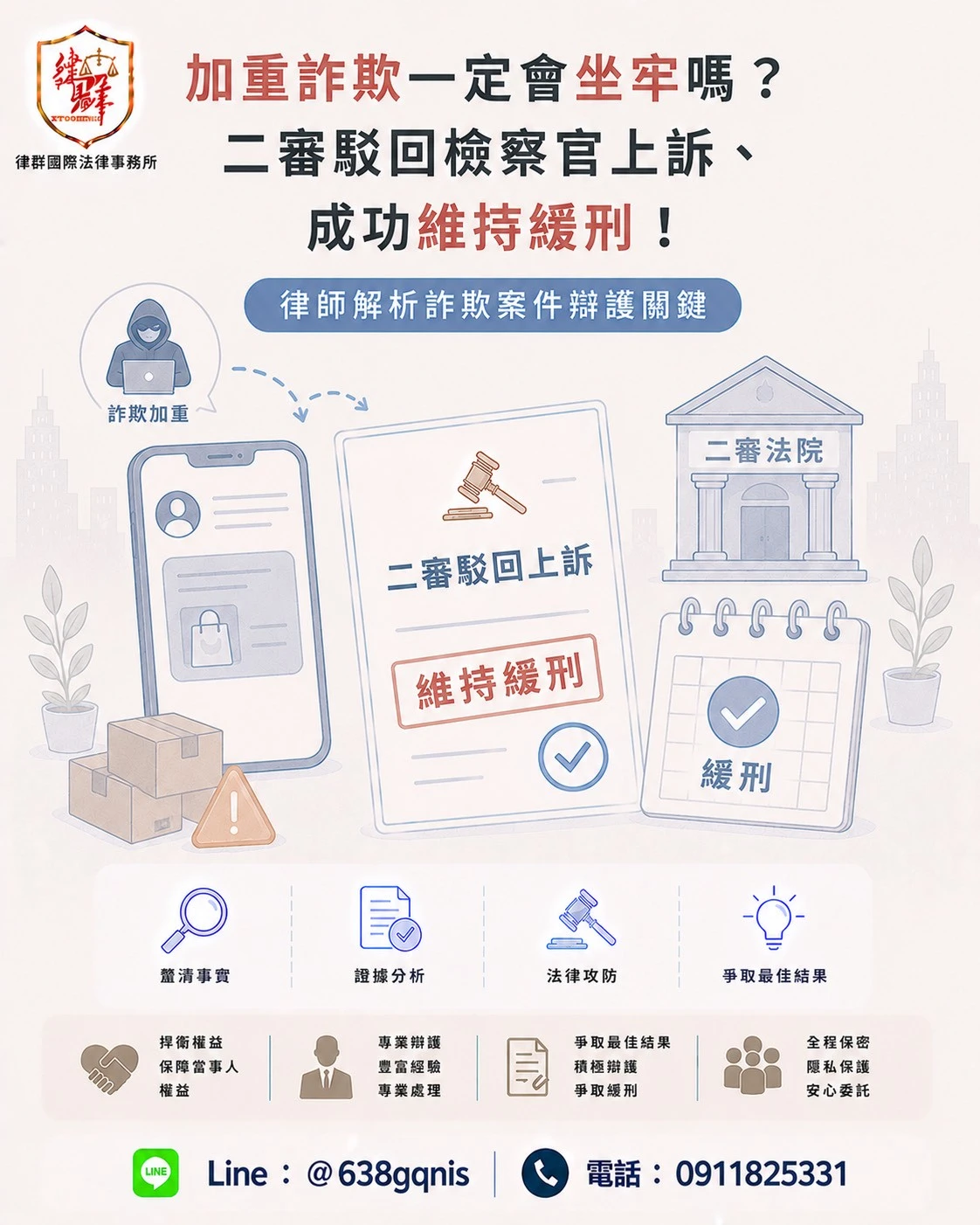 加重詐欺一定會坐牢嗎?二審駁回檢察官上訴、成功維持緩刑!律師解析詐欺案件辯護關鍵