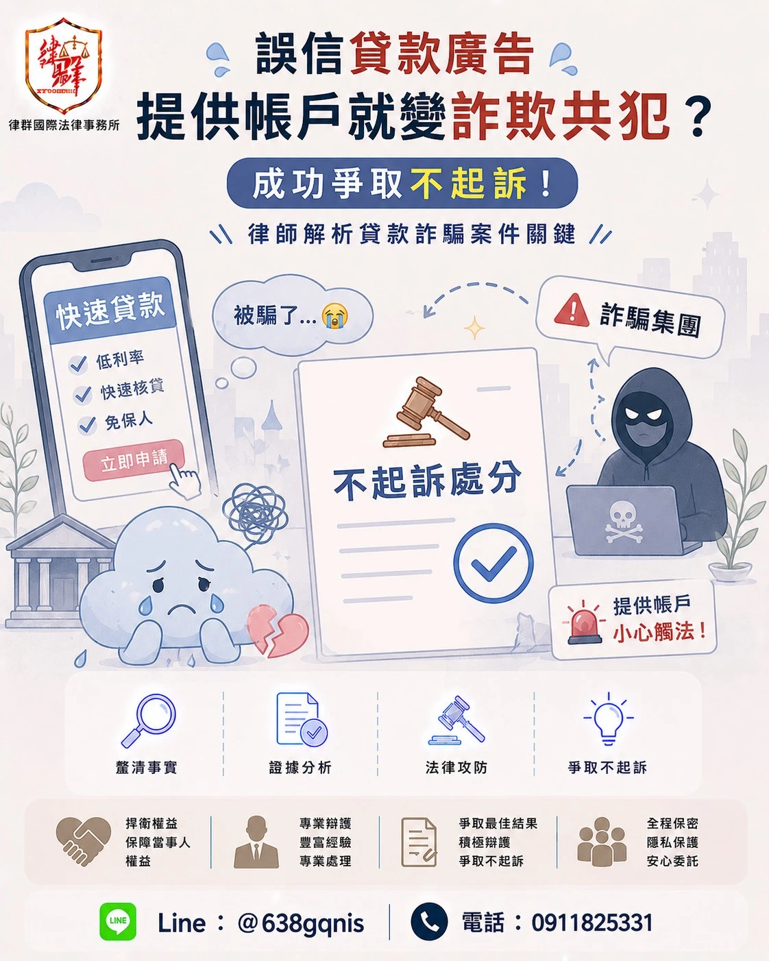 誤信貸款廣告提供帳戶就變詐欺共犯？成功爭取不起訴！律師解析貸款詐騙案件關鍵
