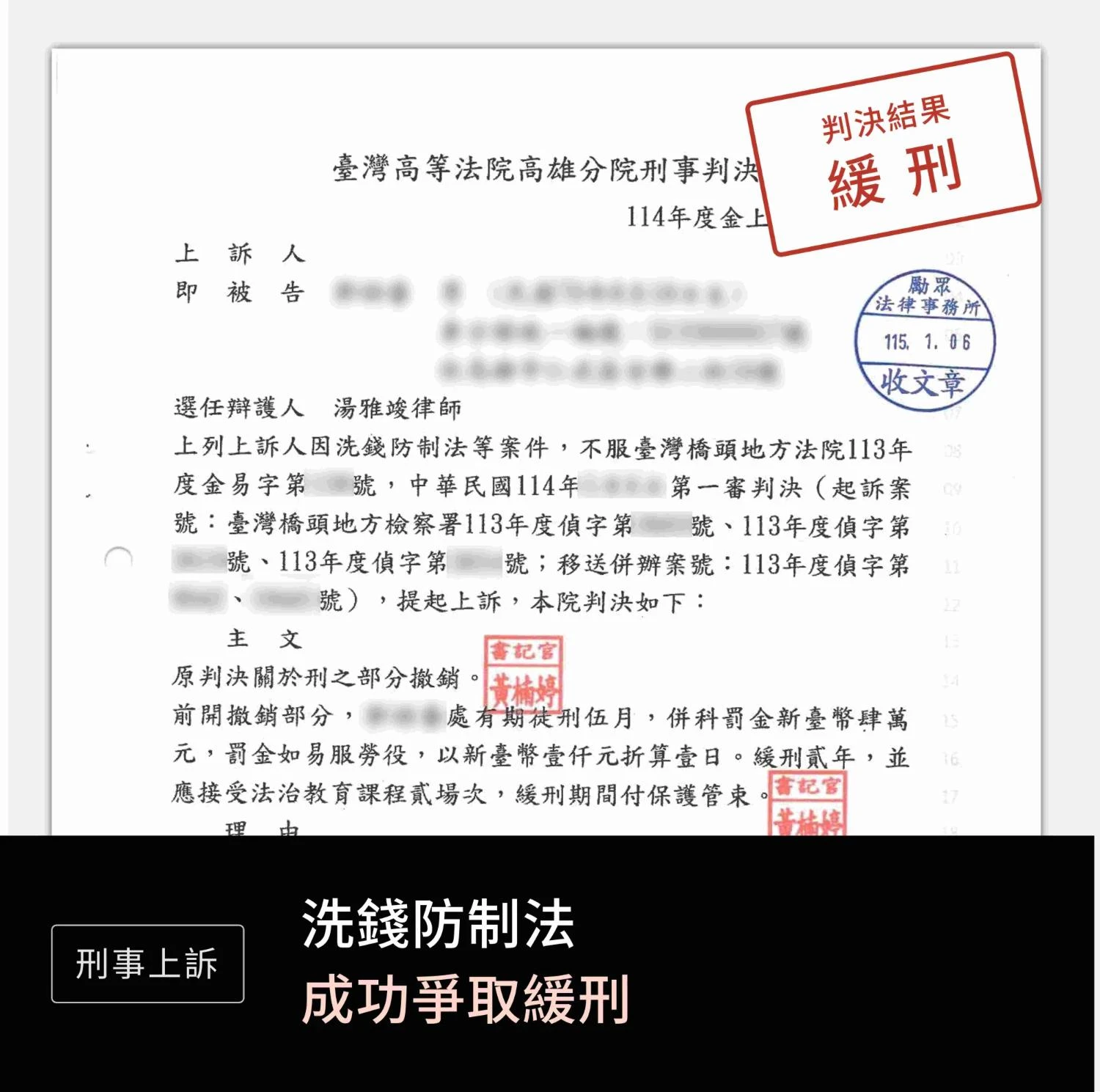 洗錢防制法—緩刑