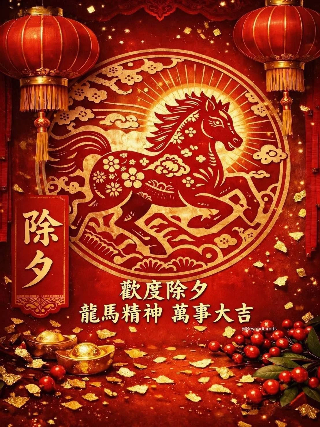 今天就是除夕夜了 祝大家馬年大吉、福氣加馬、新年快樂！