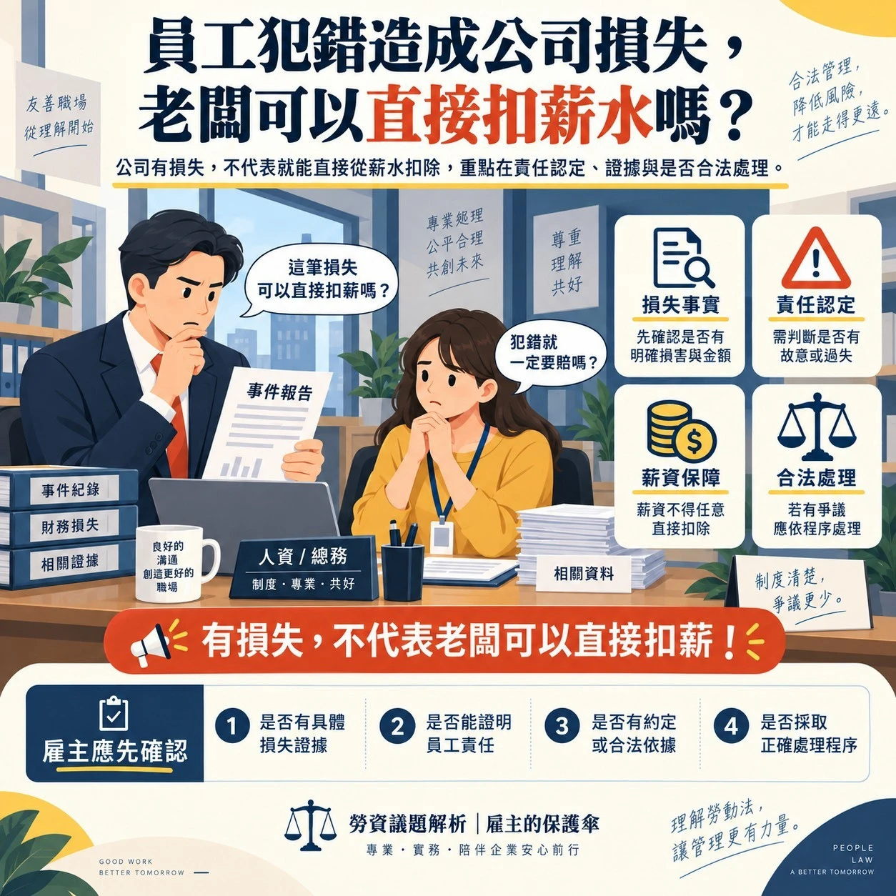 員工犯錯造成公司損失,老闆可以直接扣薪水嗎? - 台中勞動契約擬定|台中勞資協調
