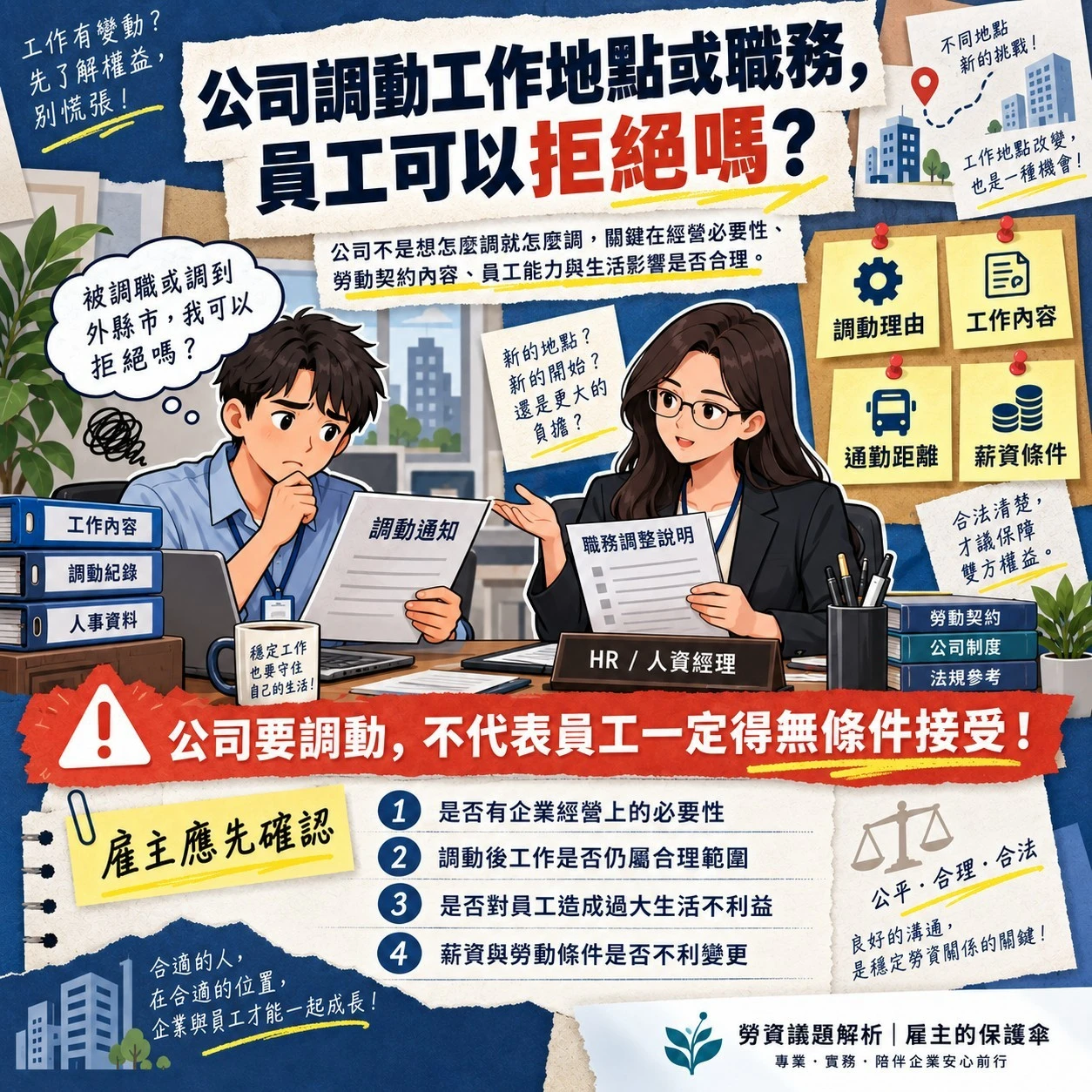 公司調動工作地點或職務,員工可以拒絕嗎?