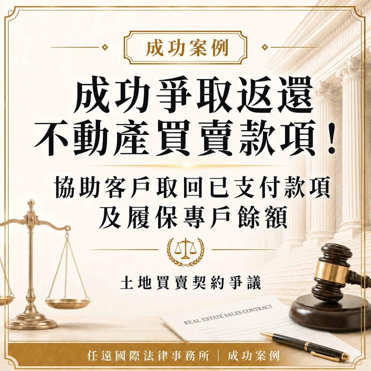 成功為客戶爭取回不動產買賣已支付之款項及履保專戶餘額!!