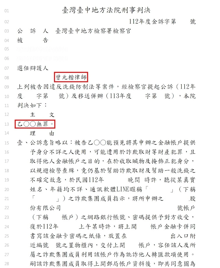 【無罪】借貸詐騙,誤成人頭戶,成功爭取無罪判決!