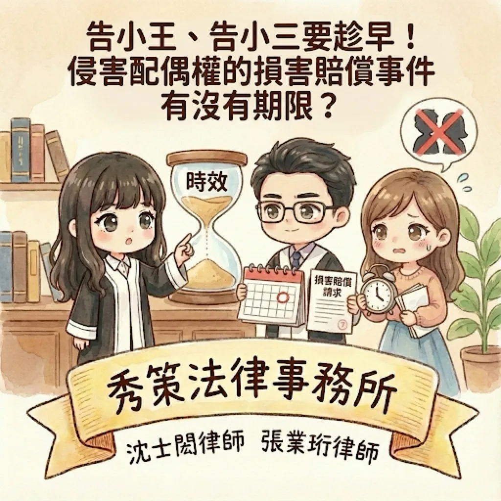 告小王、告小三要趁早!侵害配偶權的損害賠償事件有沒有期限? 外遇訴訟律師 / 外遇訴訟律師推薦 / 台北外遇訴訟律師 / 台北外遇訴訟律師推薦 / 新莊外遇訴訟律師 / 新莊外遇訴訟律師推薦