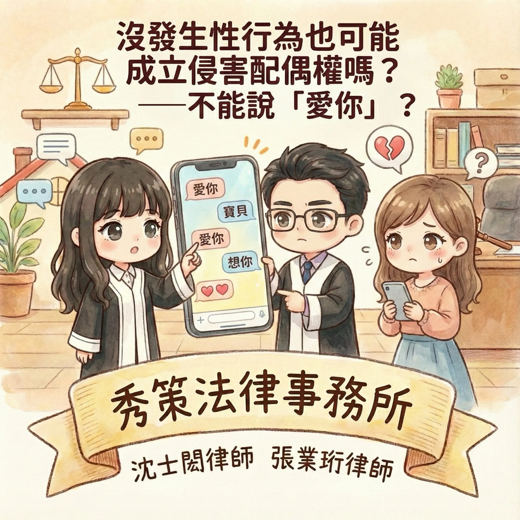 沒發生性行為也可能成立侵害配偶權嗎?──不能說「愛你」? 外遇訴訟律師 / 外遇訴訟律師推薦 / 台北外遇訴訟律師 / 台北外遇訴訟律師推薦 / 新莊外遇訴訟律師 / 新莊外遇訴訟律師推薦