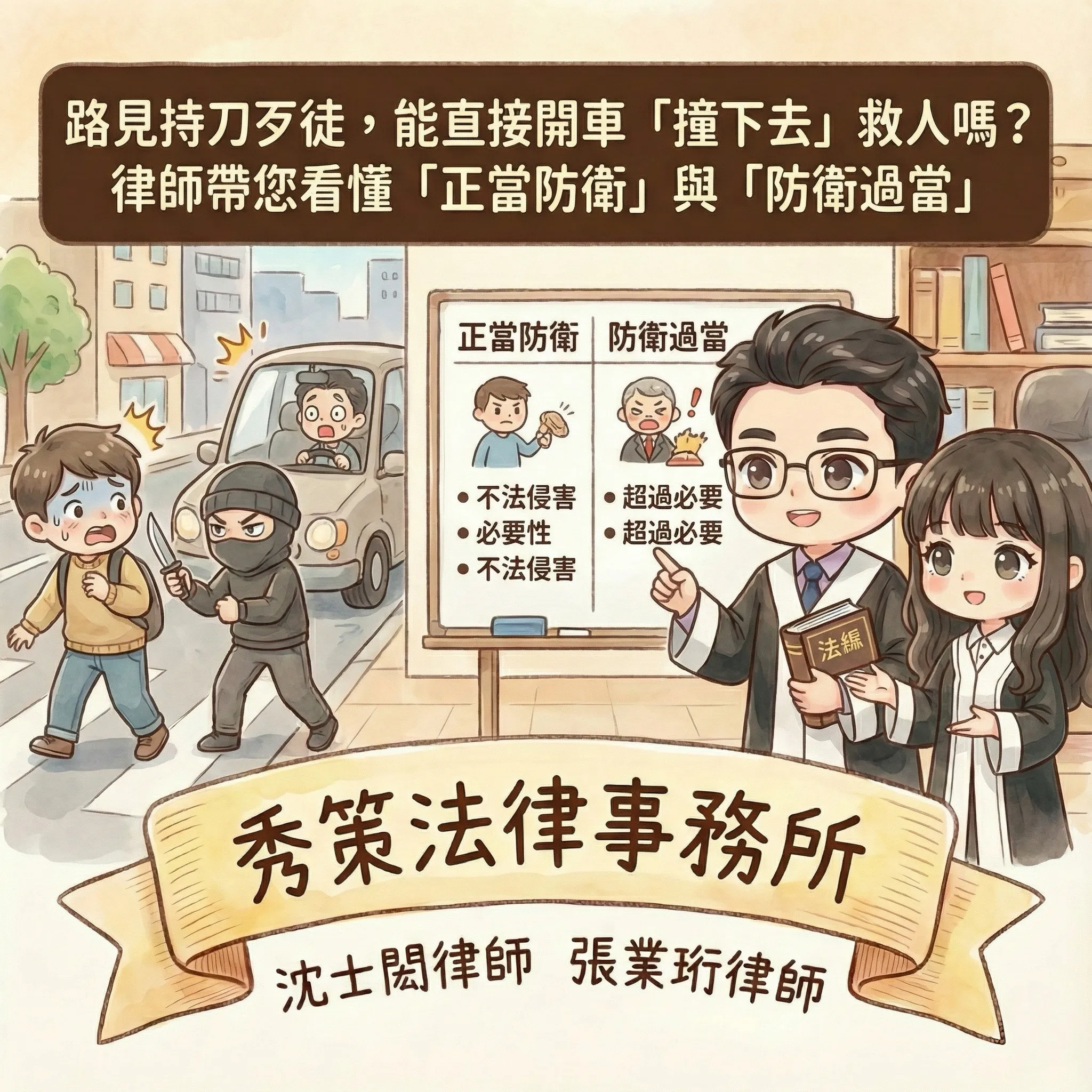 路見持刀歹徒,能直接開車「撞下去」救人嗎?律師帶您看懂「正當防衛」與「防衛過當」 刑事辯護律師 / 刑事辯護律師推薦 / 台北刑事辯護律師 / 台北刑事辯護律師推薦 / 新莊區刑事辯護律師 / 新莊區刑事辯護律師推薦