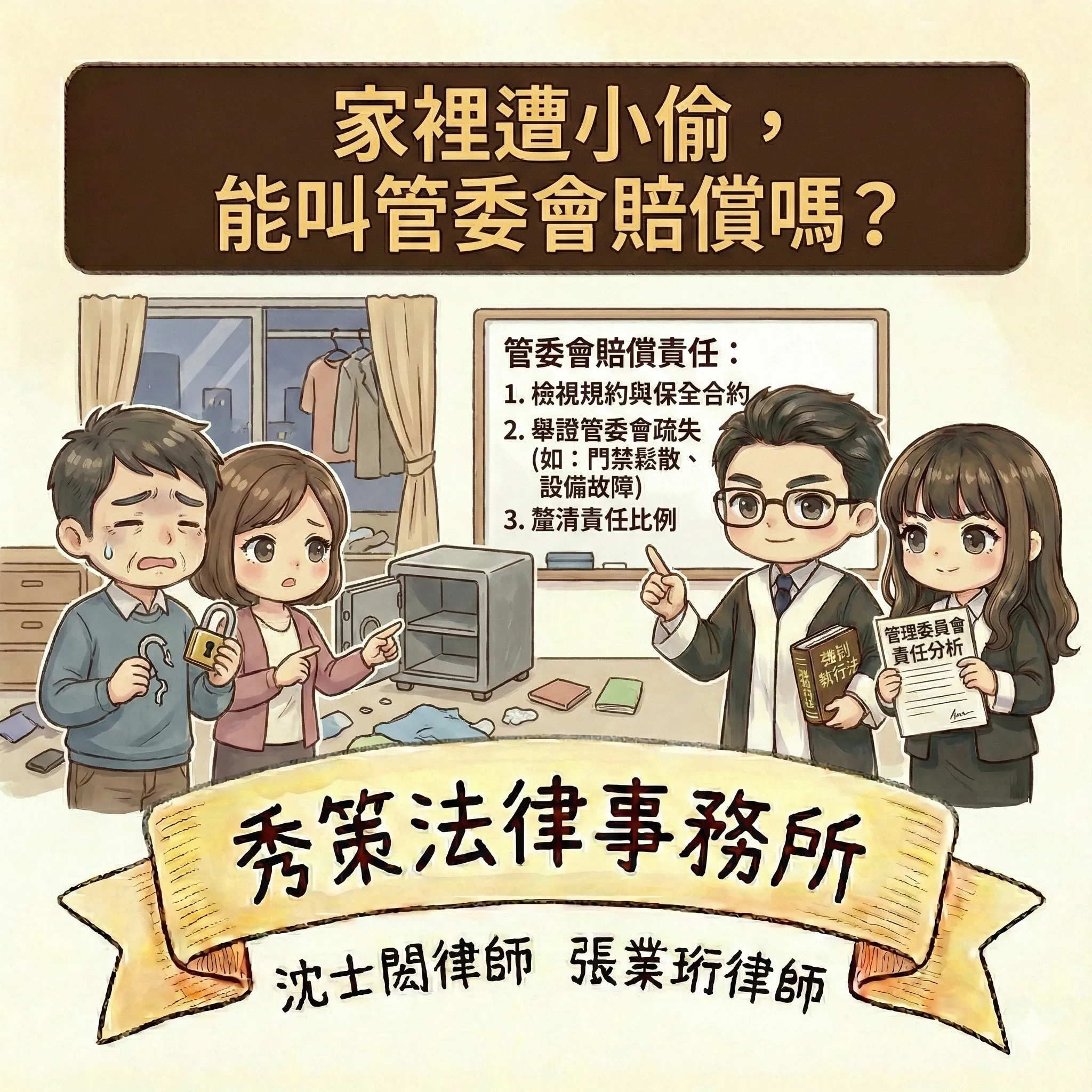 家裡遭小偷,能叫管委會賠償嗎? 社區法律顧問 / 新莊區律師推薦 / 台北律師推薦 / 社區訴訟律師推薦/台北律師事務所/台北律師推薦