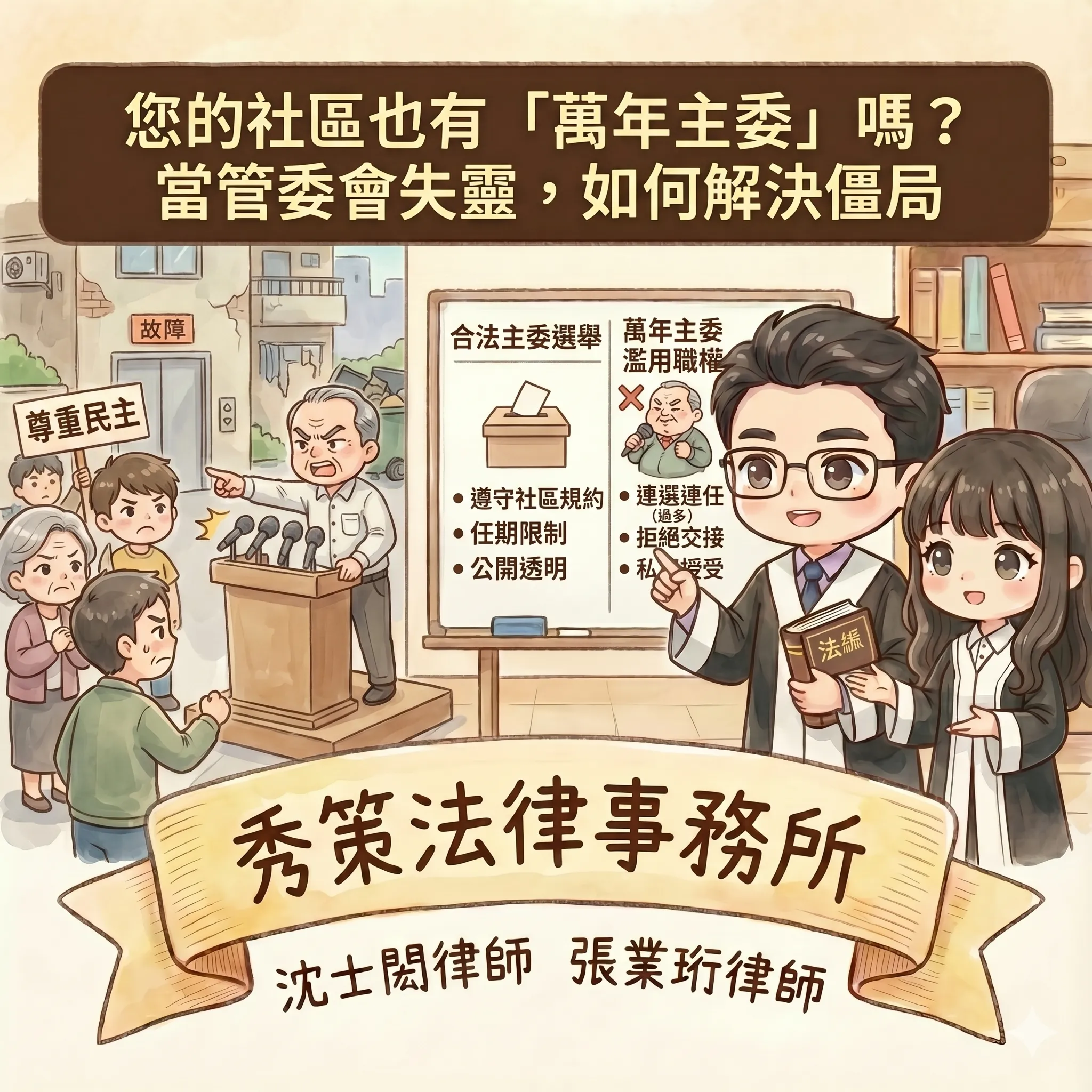您的社區也有「萬年主委」嗎?——當管委會失靈,如何解決僵局 社區法律顧問 / 新莊區律師推薦 / 台北律師推薦 / 社區訴訟律師推薦/台北律師事務所/台北社區律師推薦 / 新北社區律師推薦 / 社區紛爭律師推薦/社區治理律師推薦