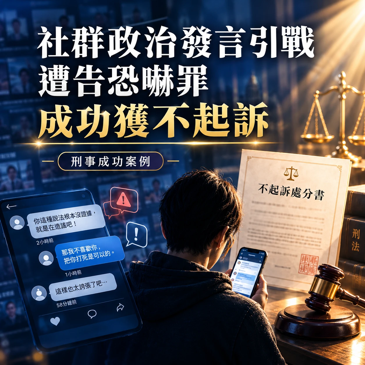 社群軟體政治發言引戰，遭告恐嚇罪｜幸委許文鐘律師答辯獲得不起訴！
