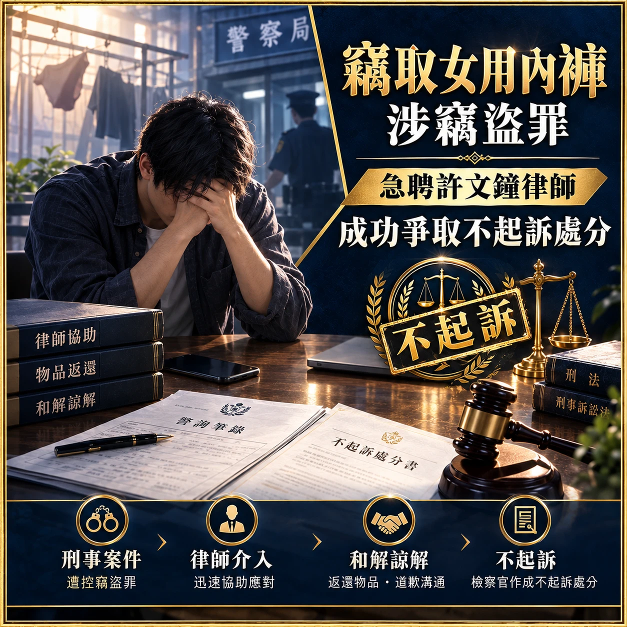 竊取女用內褲涉竊盜罪｜急聘許文鐘律師協助終獲不起訴處分！